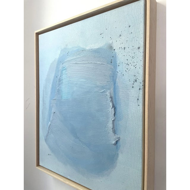 "Raku No02" "Raku No01" Dimensional Texture Abstract Painting in Atmospheric Sky Blue and Periwinkle, Framed For Sale - Image 4 of 11