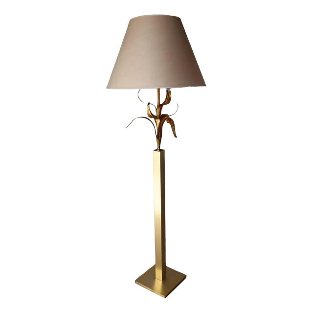 Vintage Gold Metal Floor Lamp, 1970s For Sale