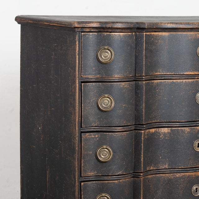 Wood Late 18th Century Danish Black Painted Oak Rococo Chest of Four Drawers For Sale - Image 7 of 15