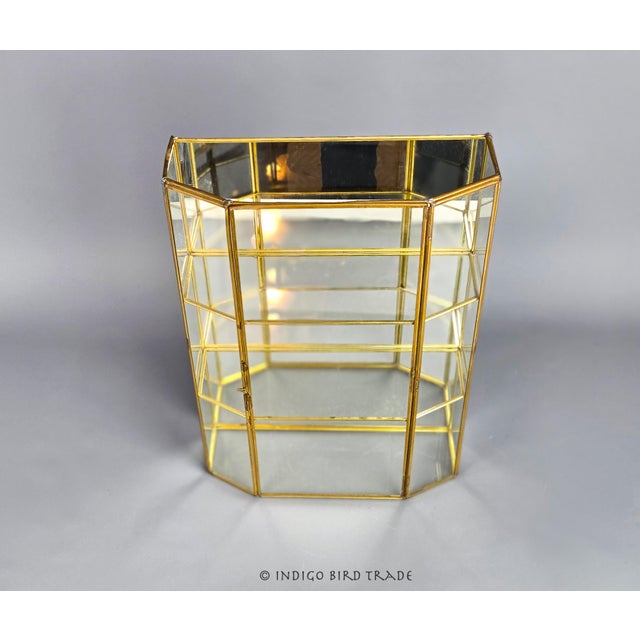 Large Vintage Glass and Brass Curio Display Cabinet For Sale - Image 4 of 7