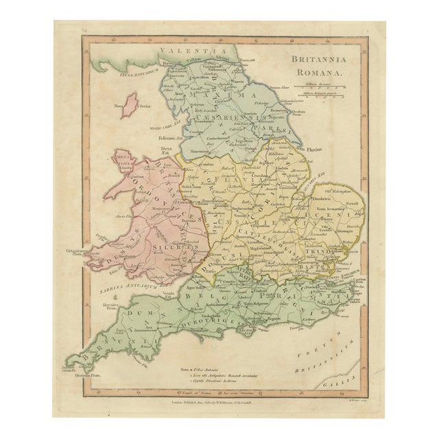 Roman Britain Map with Ancient England and Wales by Wilkinson, 1817 For Sale