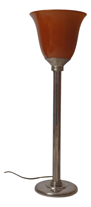 French Art Deco Style Table Lamp with Brown Overlay Glass, 1980s