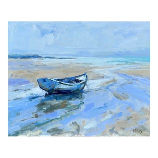 Contemporary Impressionist Coastal Boat, Oil Painting For Sale