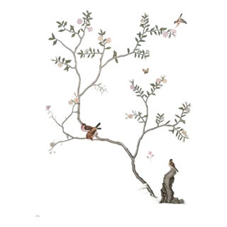 Chinoiserie Floral Mural Hand Painted Wallpaper - 2 Panels For Sale