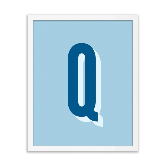 Alphabet Series in Blue, Letter Q by Pencil & Paper in White Frame, XS Art Print For Sale