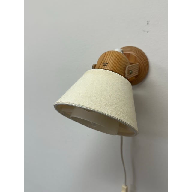 1970s Swedish Pine and Fabric Wall Lights Solbackens Svarveri - A Pair For Sale In Philadelphia - Image 6 of 11