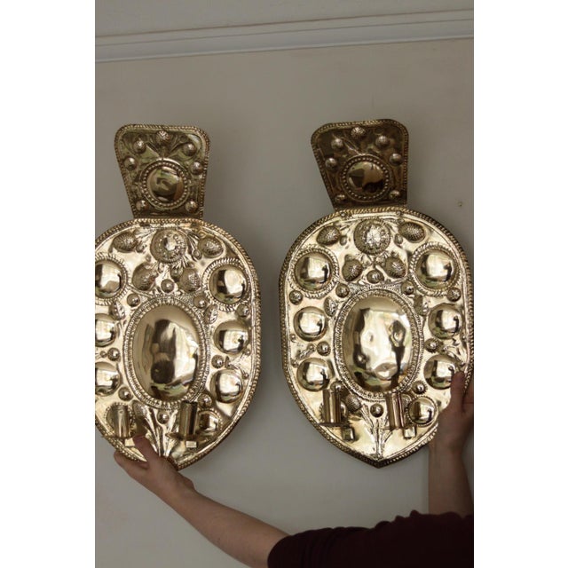 Mid-Century Baroque Swedish Brass Sconces, Set of 2 For Sale - Image 4 of 12