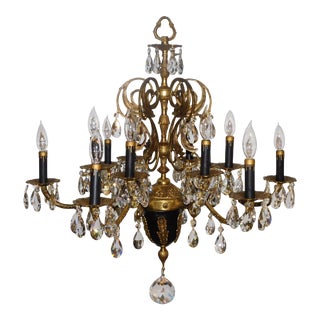 Antique French Empire 6 Arm 12 Light Lead Cut Crystal Chandelier For Sale