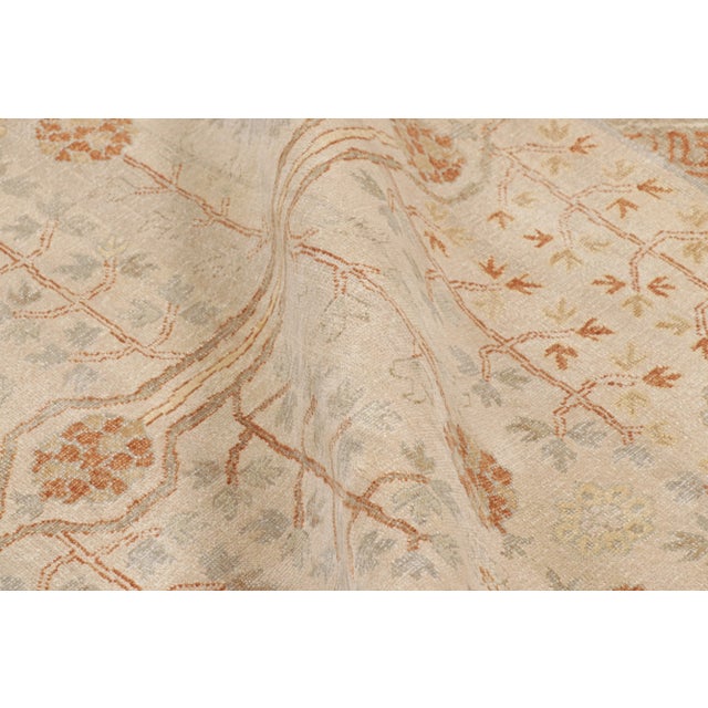 Textile Rug & Kilim’s Modern Block Print Rug in Beige with Geometric-Floral Patterns - 7x9 For Sale - Image 7 of 8