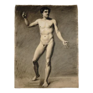 French School Academic Study Male Nude Portrait Charcoal Life Drawing