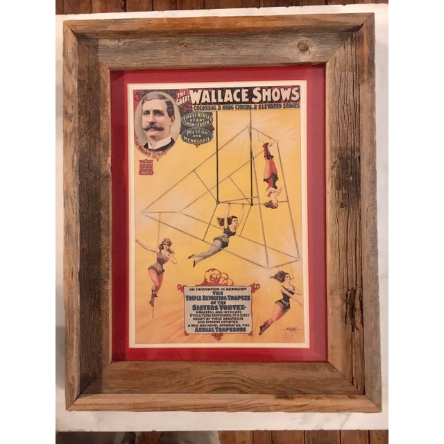 1898 Wallace Acrobat Circus Poster in Rustic-Style Frame For Sale - Image 9 of 11