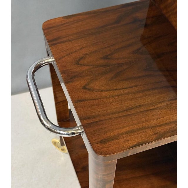 Art Deco Walnut Serving Bar Cart from Bohemia, 1930s For Sale - Image 9 of 10