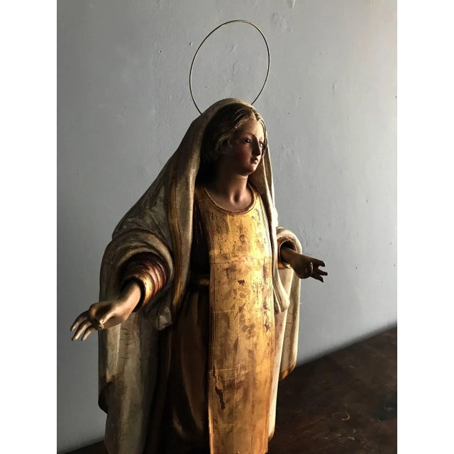 Metal Antique Spanish Colonial Statue Santo Madonna For Sale - Image 7 of 11