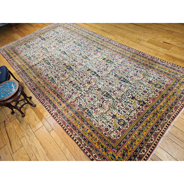 Antique Indian Agra Rug, Hand-Knotted Wool, Tree of Life Design, Ivory & Yellow, 8x15 For Sale - Image 15 of 15