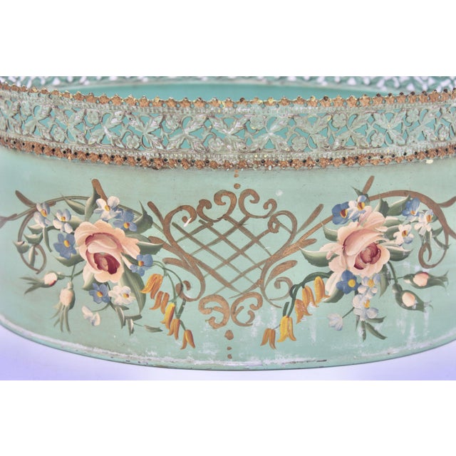 Mid 20th Century Vintage Teal Tole Cachepot Planter For Sale - Image 10 of 10