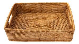 Artifacts Rattan Rectangular Storage Basket with Rounded Corners in Honey Brown - 14"