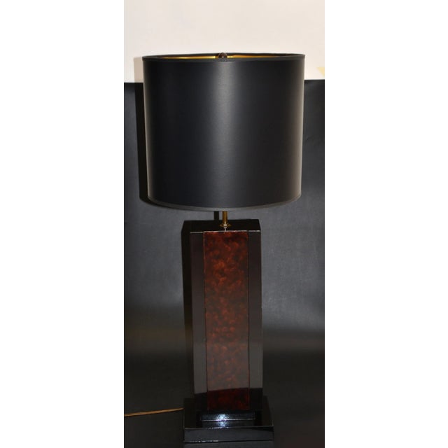 2 Maison Lancel Brass, Bronze & Black Glass French Mid-Century Modern Table Lamp For Sale In Miami - Image 6 of 13