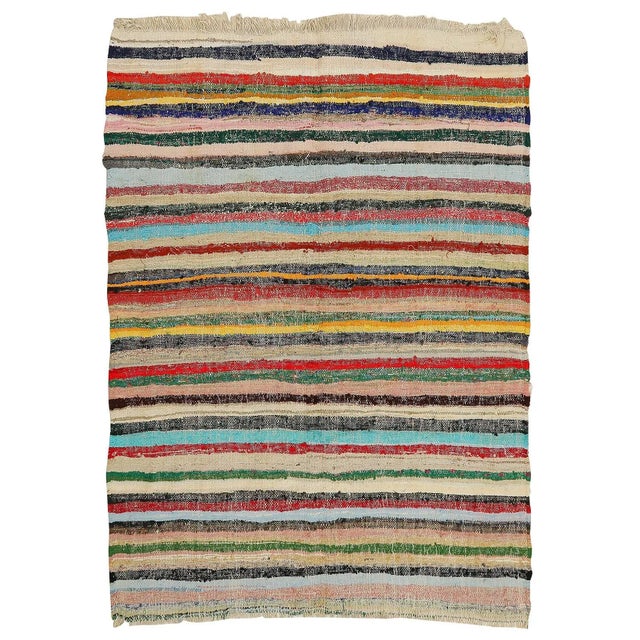 Textile Mid 20th Century Striped Colorful Turkish Rag Rug For Sale - Image 7 of 7