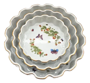 Set of 3 Ardalt Lenwile Japan Porcelain Baking Dishes – Strawberry Butterfly Pattern With Gold Trim – Oven to Table