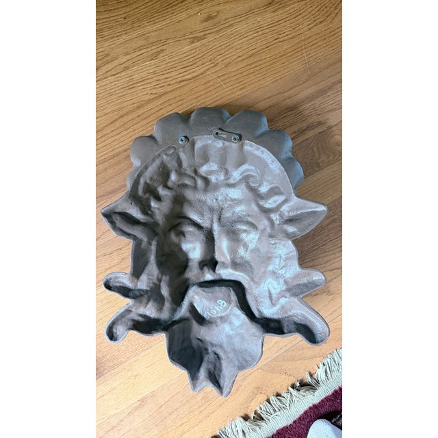 Mythological Gilded Cast Iron Neptune Architectural Wall Plaques - A Pair For Sale - Image 9 of 12