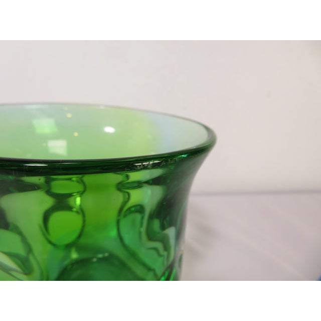 Mid Century Kosta Boda Signed Goran Warff Art Glass Green Pinched Bubble Vase For Sale - Image 11 of 18