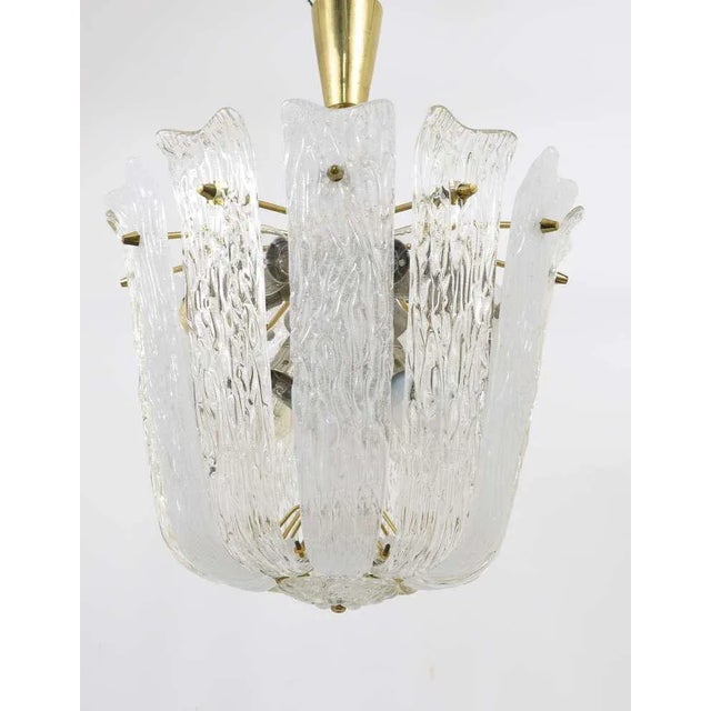 Metal Mid-Century Brass & Textured Glass Pendant Light from Kalmar, Austria, 1950s For Sale - Image 7 of 11
