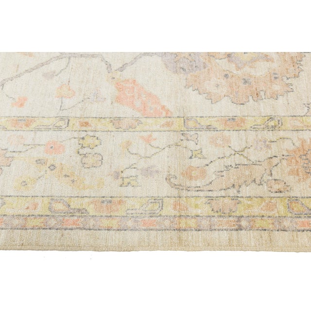 2020s Modern Oushak Style Hand-Knotted Wool Rug - Pastel Floral Transitional Area Rug For Sale - Image 5 of 11