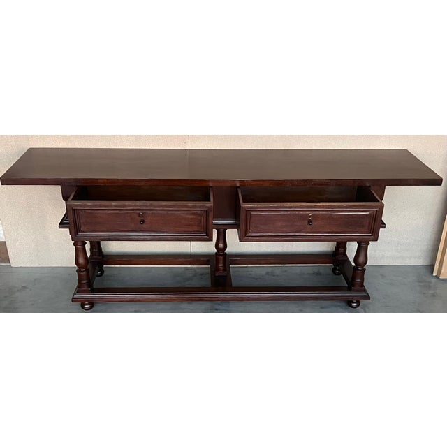 Early 20th Large Console Table with two drawers For Sale In Miami - Image 6 of 18