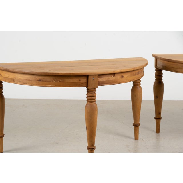 Pair of 19th Century Swedish Pine Demilune Console Tables For Sale - Image 10 of 17