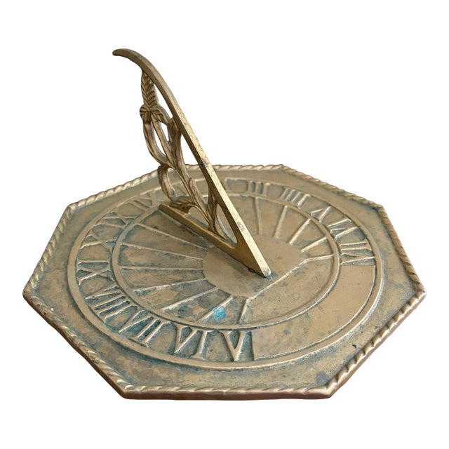 Vintage English Country Solid Brass Garden Sundial For Sale