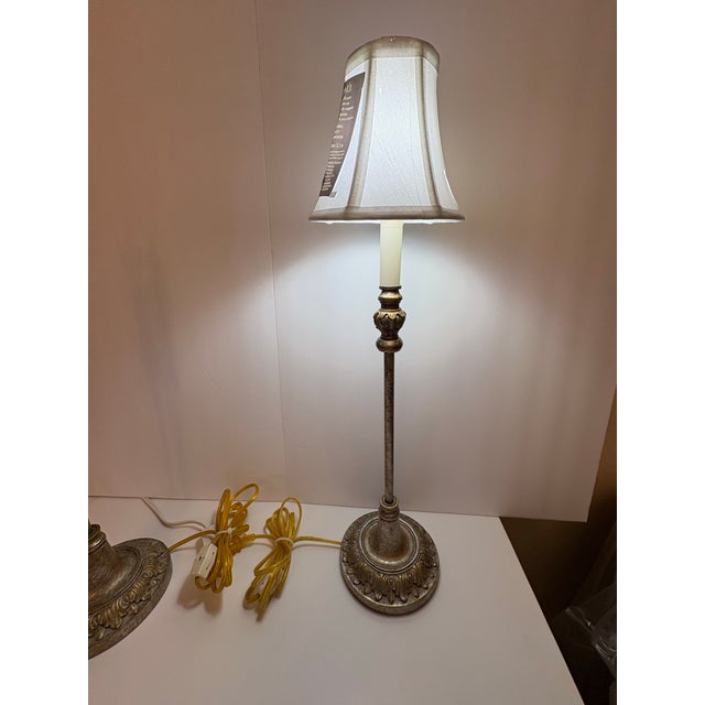 1970s 1970s Hollywood Regency Candle Stick Table Lamps a Pair For Sale - Image 5 of 8