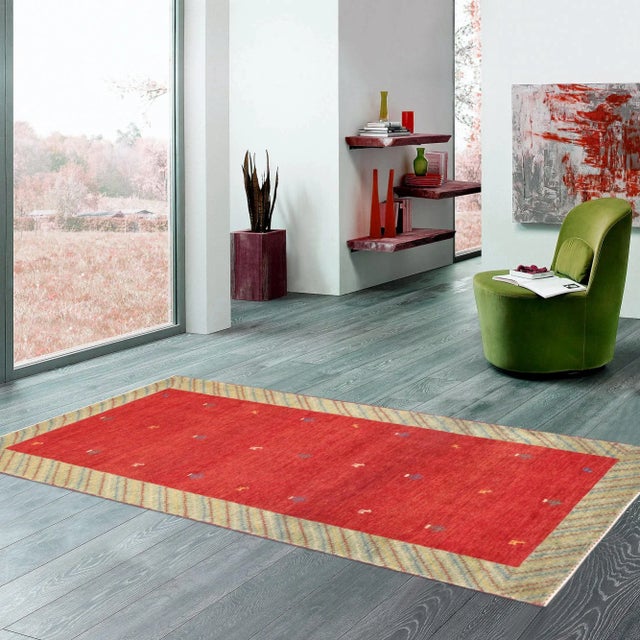 Pasargad Home Gabbeh Lamb's Wool Area Rug, 2' 9" X 6' 5", Red For Sale - Image 4 of 5
