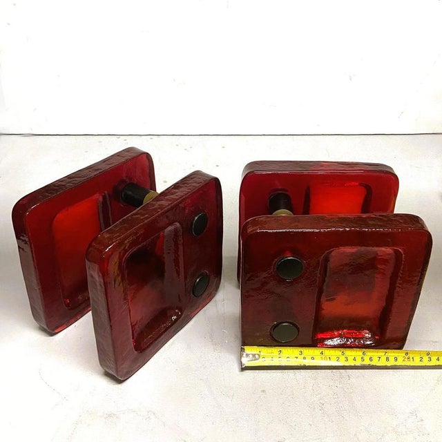 Red Glass Handle for Push and Pull Double Doors, 1960s, Set of 2 For Sale - Image 6 of 9