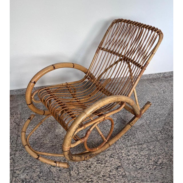 Franco Albini Vintage Boho Rocking Chair in Bamboo by Franco Albini for Veranda or Terrace, Italy, 1950s For Sale - Image 4 of 18