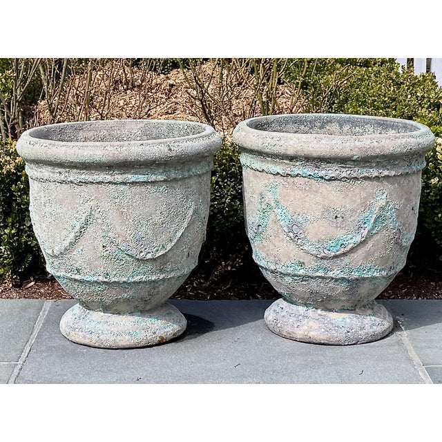 Pair Anduze-Form Planters, Festoon Relief, Glazed Terracotta For Sale - Image 4 of 16