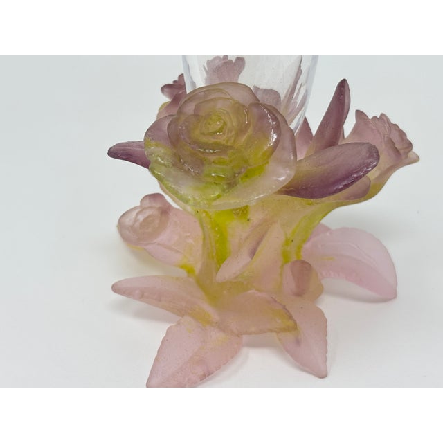Glass Daum France Soliflore Roses Crystal Vase With Pate De Verre Floral Base Signed For Sale - Image 7 of 17
