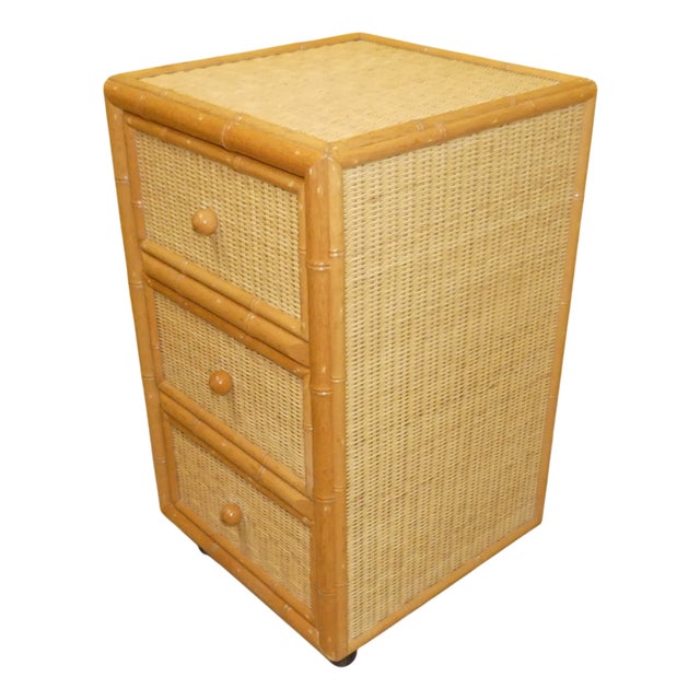 Vintage Rattan and Bamboo Chest of Drawers with Casters, 1970s For Sale