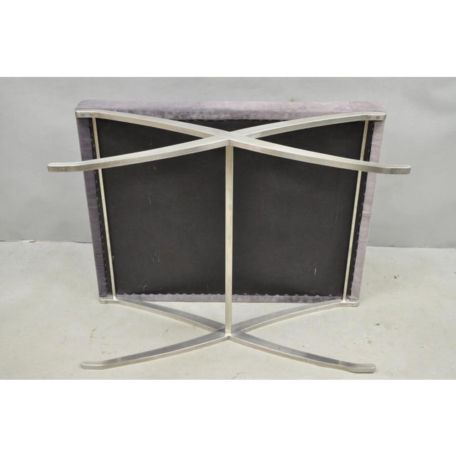 Contemporary Modern Brushed Chrome Frame X-Form Purple Tufted Bench Ottoman For Sale - Image 12 of 13