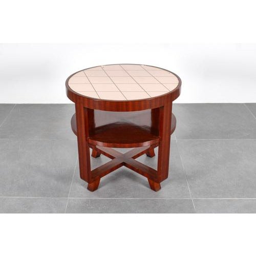 1930s Art Deco Circular Side Table in Bentwood and Pink Mirrored Glass, Italy, 1930s For Sale - Image 5 of 15