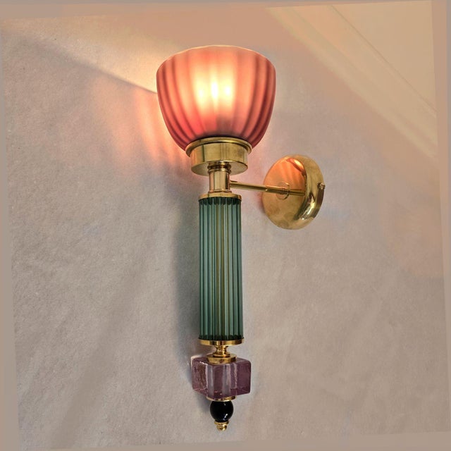 1990s Burgundy and Green Murano Glass Sconces - a Pair For Sale - Image 4 of 11
