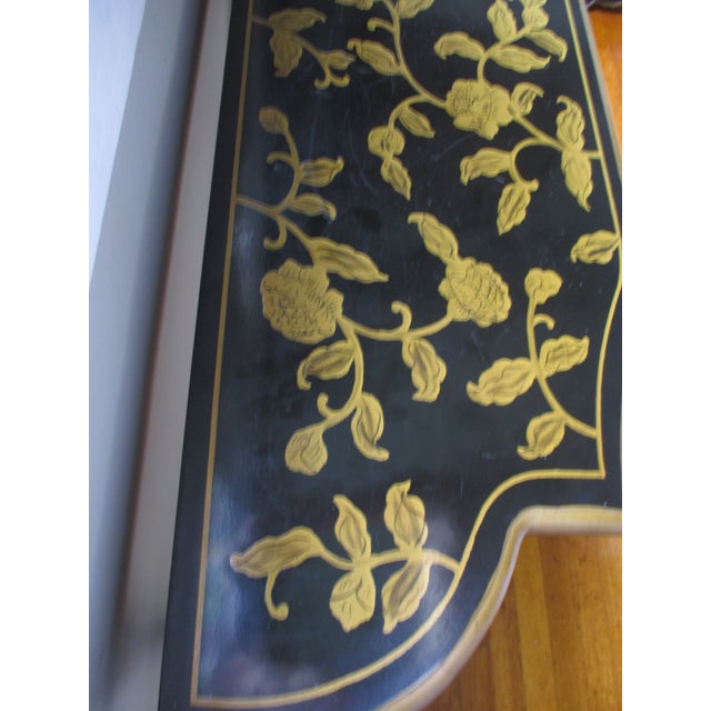 Vintage French Art Nouveau Black With Gold Roses Wood Library / Console Table For Sale - Image 10 of 10