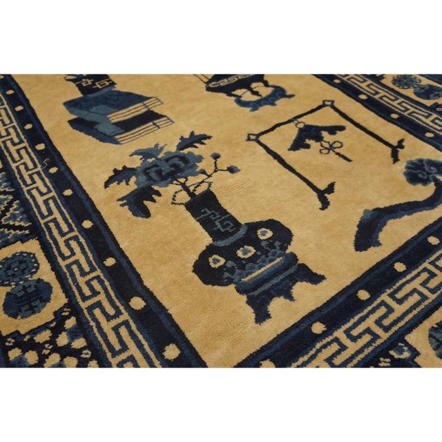 1920s Beige Geometric Chinese Baotou 100 Antiques Carpet 3'x 5' Wool Small Rug For Sale - Image 4 of 10
