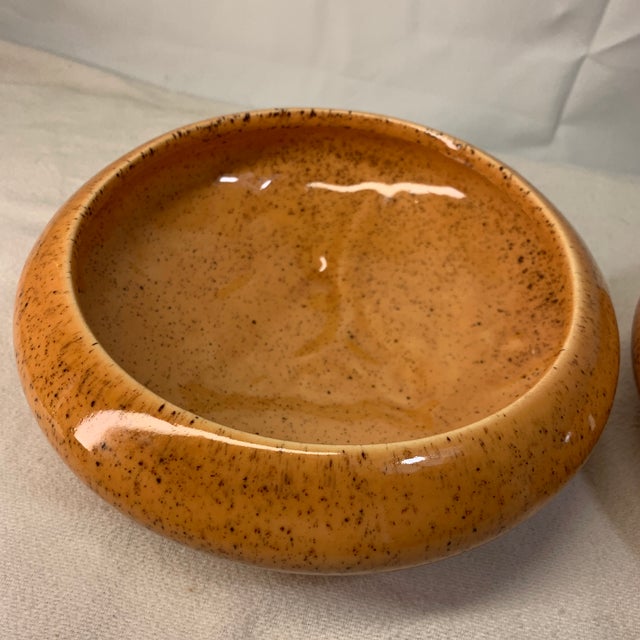 1970s Vintage MCM Haeger Pottery Speckled Orange "Ufo" Planter Bowls - Matching Pair For Sale - Image 5 of 6