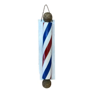 19th Century Barber's Pole Hand Carved Hand Painted For Sale