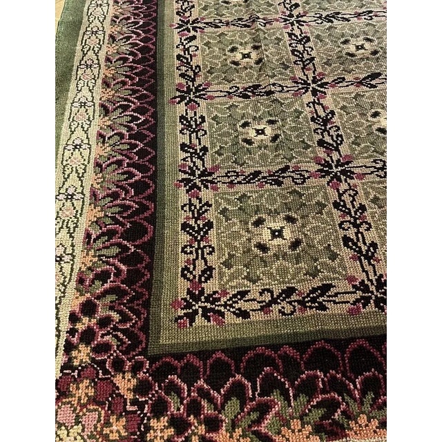 20th Century Austrian Green and Purple Savonnerie Rug, 1920 For Sale - Image 6 of 16