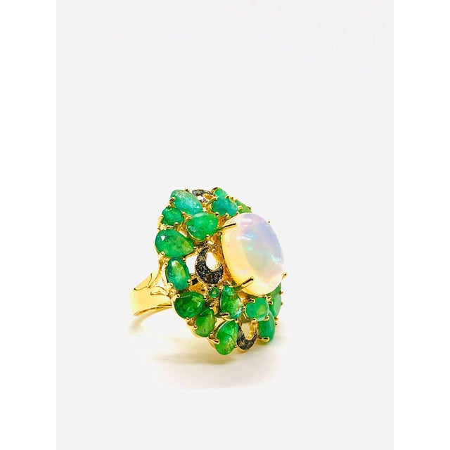 Bochic “Orient” Vintage Emeralds & Fire Opal Ring Set In 18K Gold & Silver Natural Emerlads 12.00 Carat Natural Fire Opal...