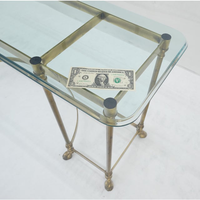 Italian Hoof Feet Brass Frame Base 3/4" Glass Top Console Hall Table For Sale - Image 11 of 13