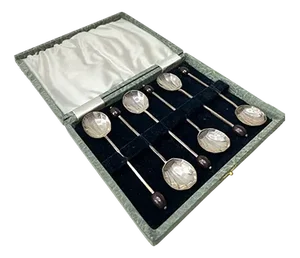 Antique Sterling Silver Coffee Spoons from W. J. M and Co. Birmingham, England, 1909, Set of 6