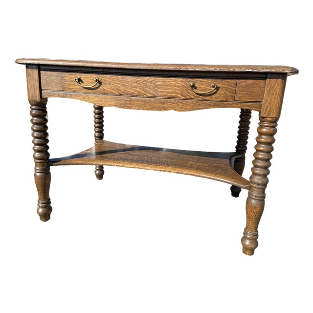 Antique Oak Arts and Crafts Mission Library Table Wirh Twisted Legs Needs Restoration For Sale