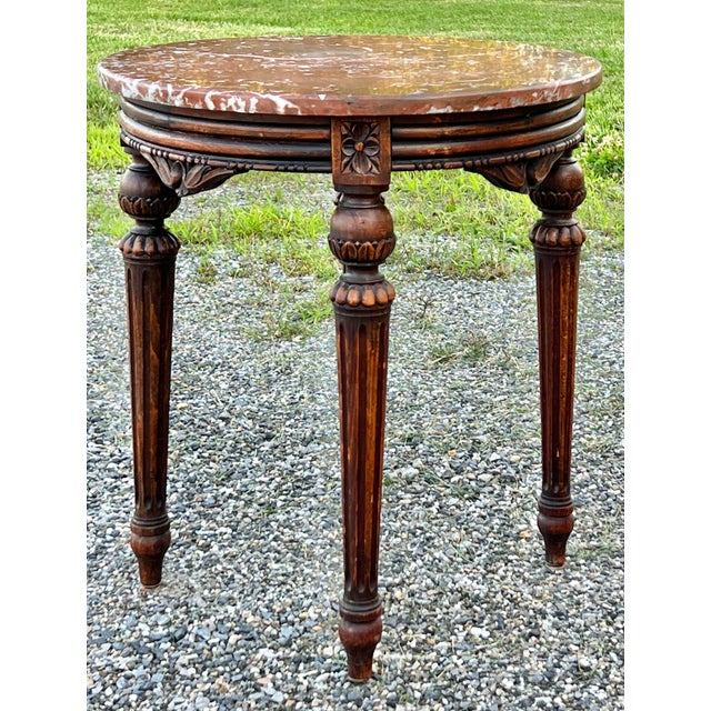 Vintage Late 19th Century Marble Top Carved French Accent Table | Chairish